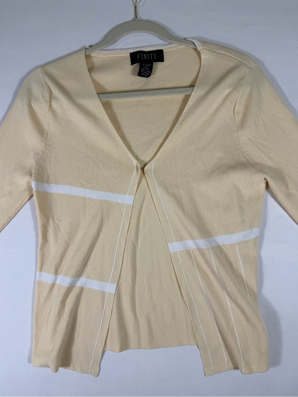 Finity Cream and White Ribbed Knit Cardigan